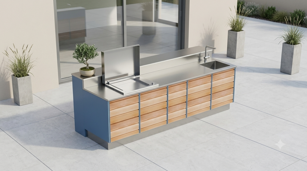 cuisine extérieure facile entretien avec plan de travail inox OXONIS